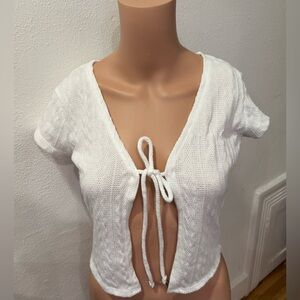 White Tie-Front Knit Top